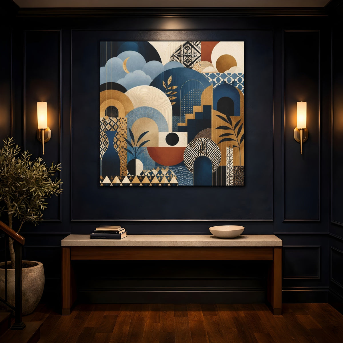 Mockup 4. Abstract Crescent Moon Arches shown as canvas print