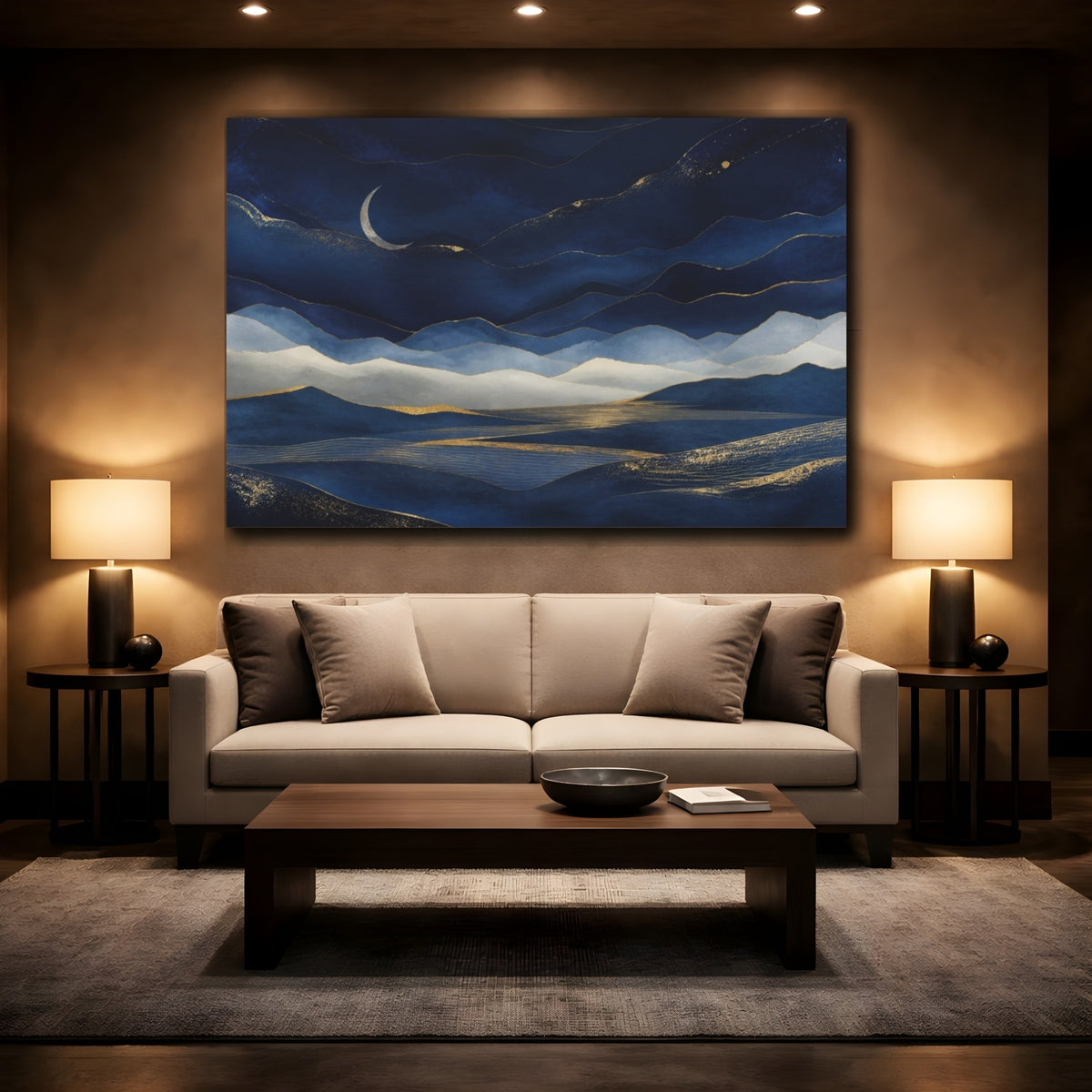 Mockup 2. Abstract Crescent Moon shown as canvas print