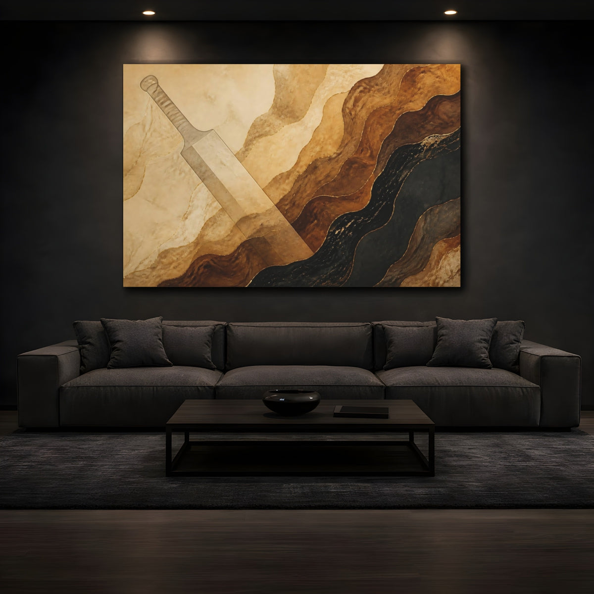 Mockup 3. Abstract Cricket Bat Profile shown as canvas print