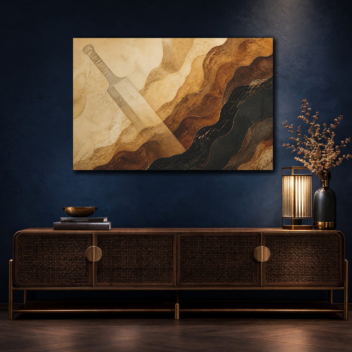 Mockup 4. Abstract Cricket Bat Profile shown as canvas print