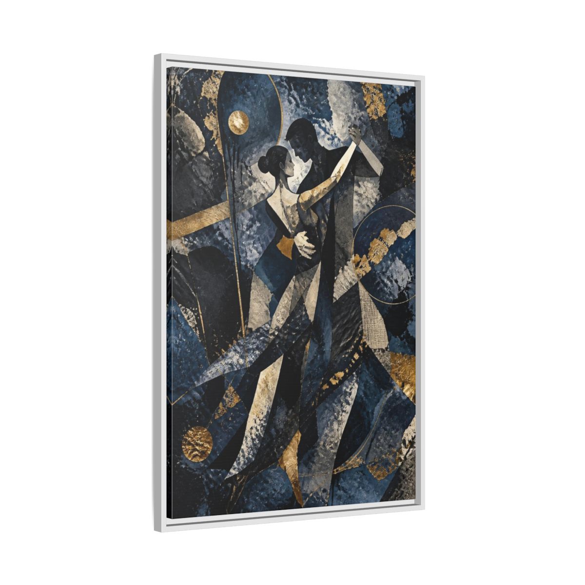 Side Mockup 9. Abstract Dancing Couple shown as framed canvas print