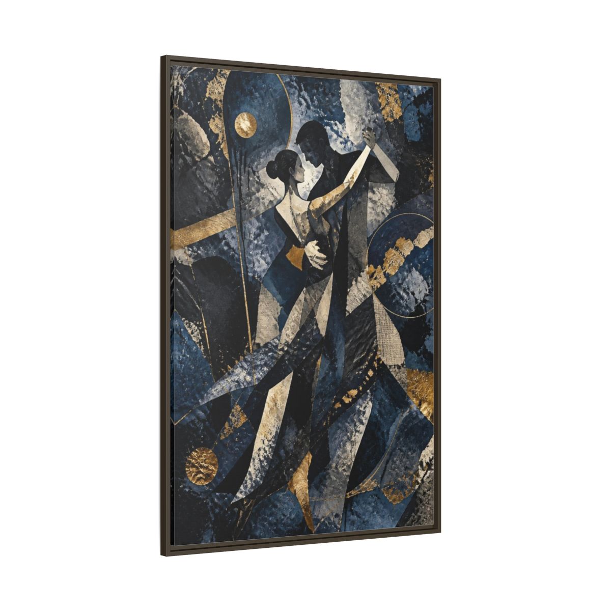 Side Mockup 8. Abstract Dancing Couple shown as framed canvas print