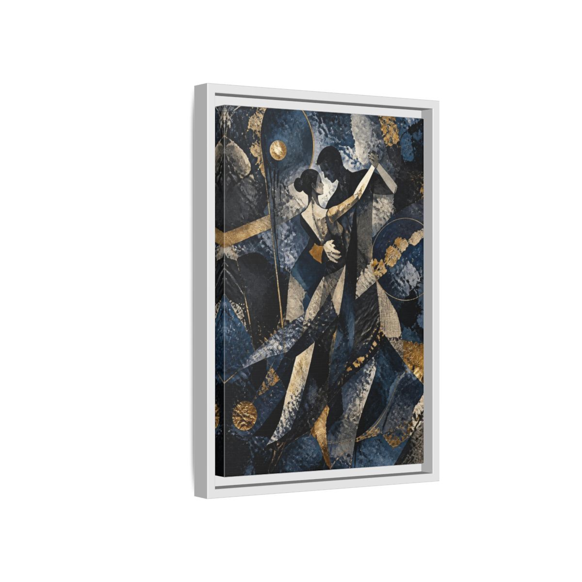 Side Mockup 4. Abstract Dancing Couple shown as framed canvas print