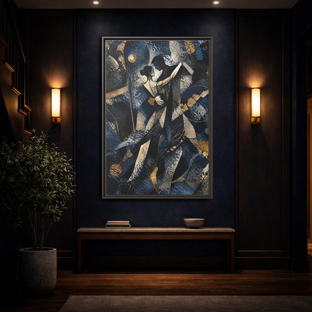 Mockup 4. Abstract Dancing Couple shown as framed canvas print