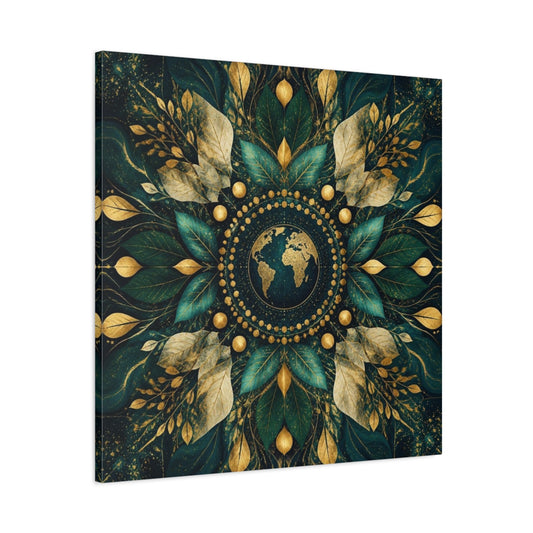 Main Mockup. Abstract Earth Mandala shown as canvas print