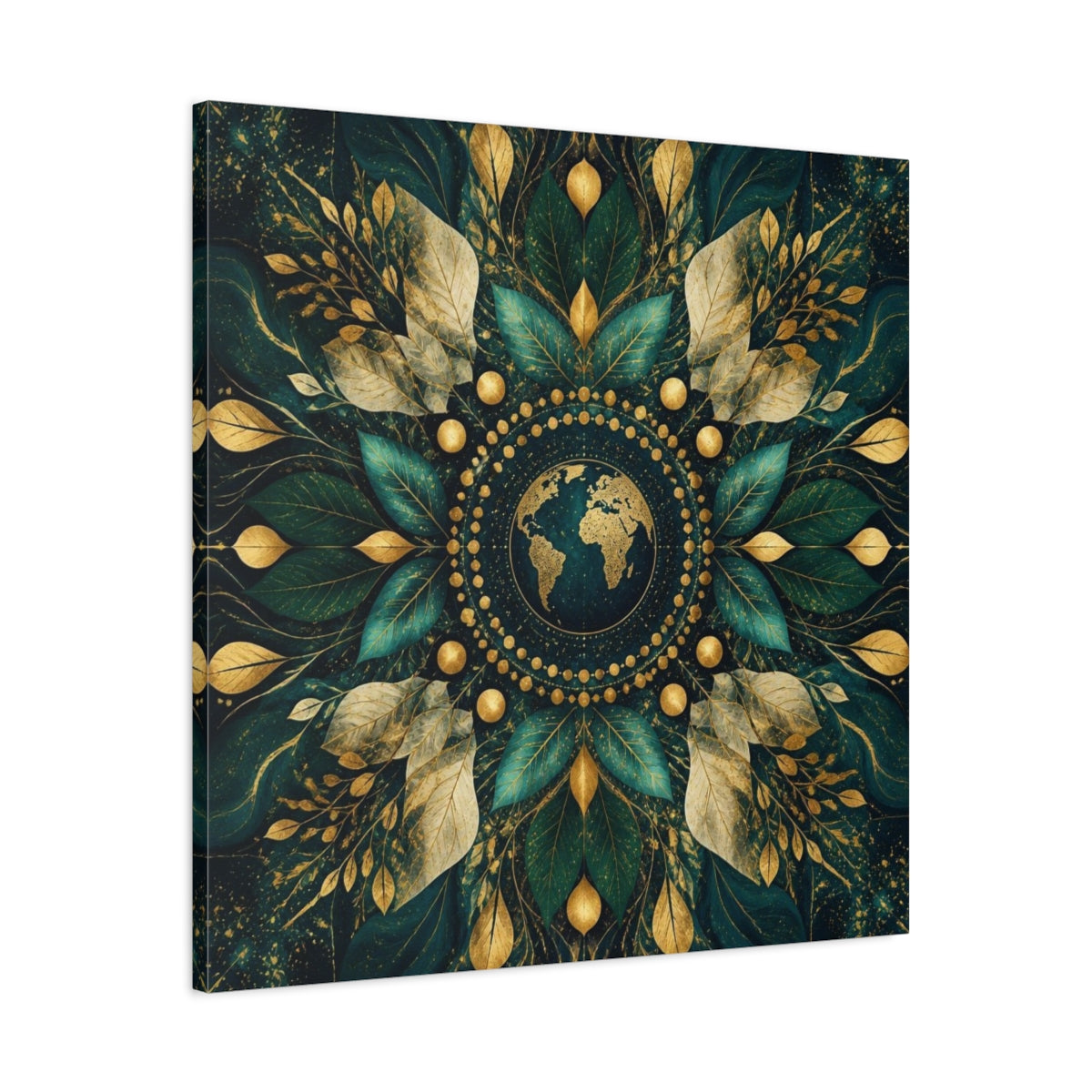 Side Mockup 3. Abstract Earth Mandala shown as canvas print