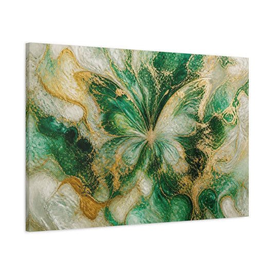 Main Mockup. Abstract Emerald Butterfly shown as canvas print