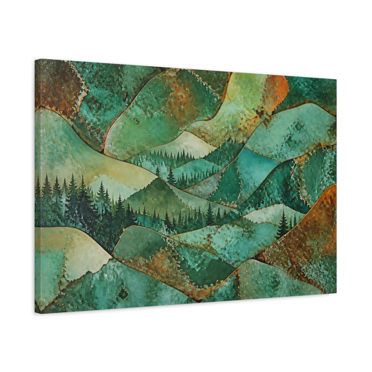 Side Mockup 2. Abstract Forest Ridge shown as canvas print
