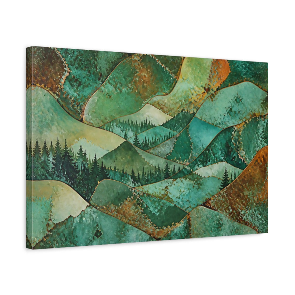 Side Mockup 3. Abstract Forest Ridge shown as canvas print