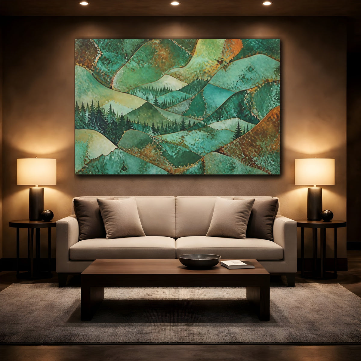 Mockup 2. Abstract Forest Ridge shown as canvas print