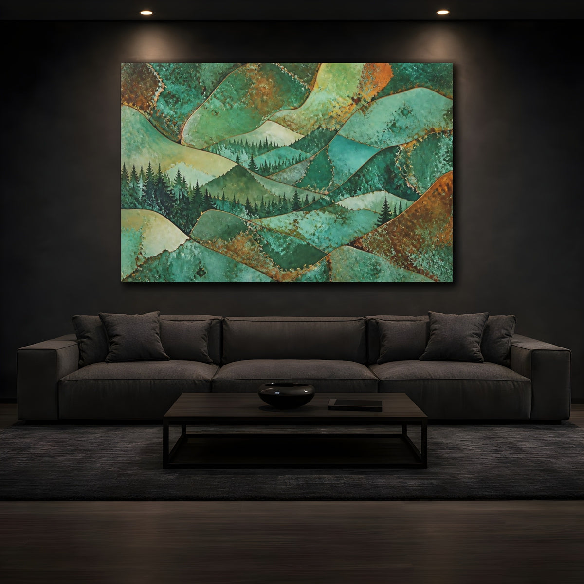 Mockup 3. Abstract Forest Ridge shown as canvas print