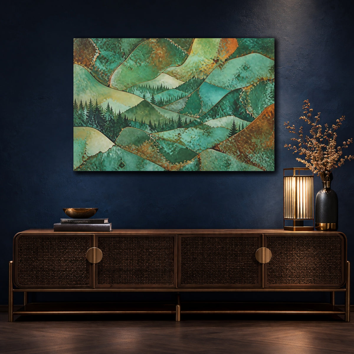 Mockup 4. Abstract Forest Ridge shown as canvas print