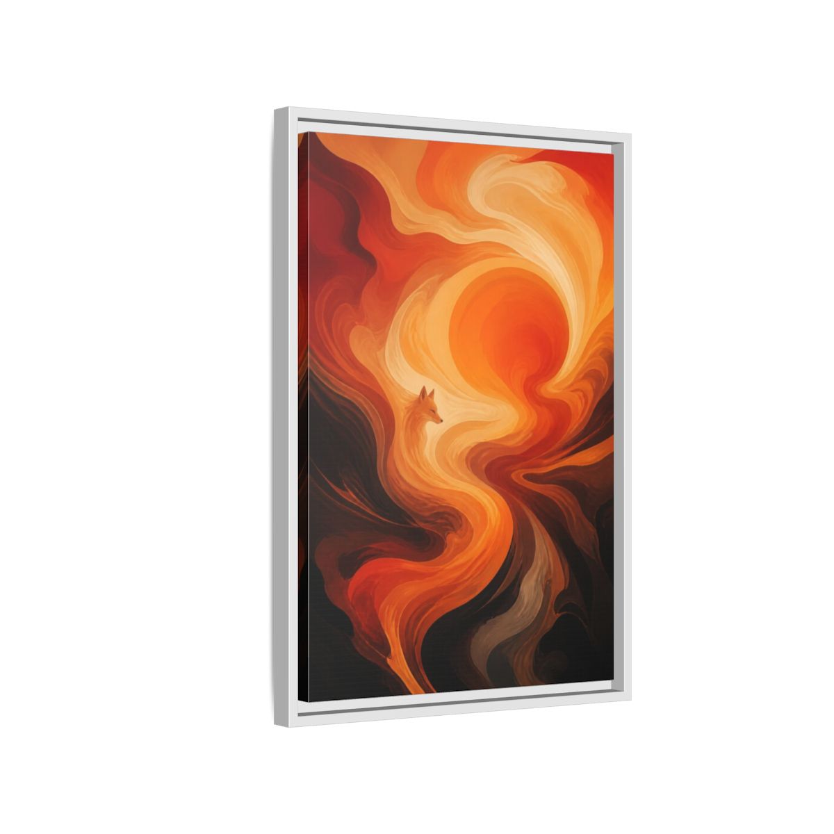 Side Mockup 1. Abstract Fox At Sunset shown as framed canvas print