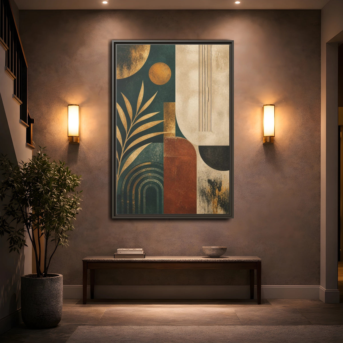 Mockup 2. Abstract Geometric Arches shown as framed canvas print