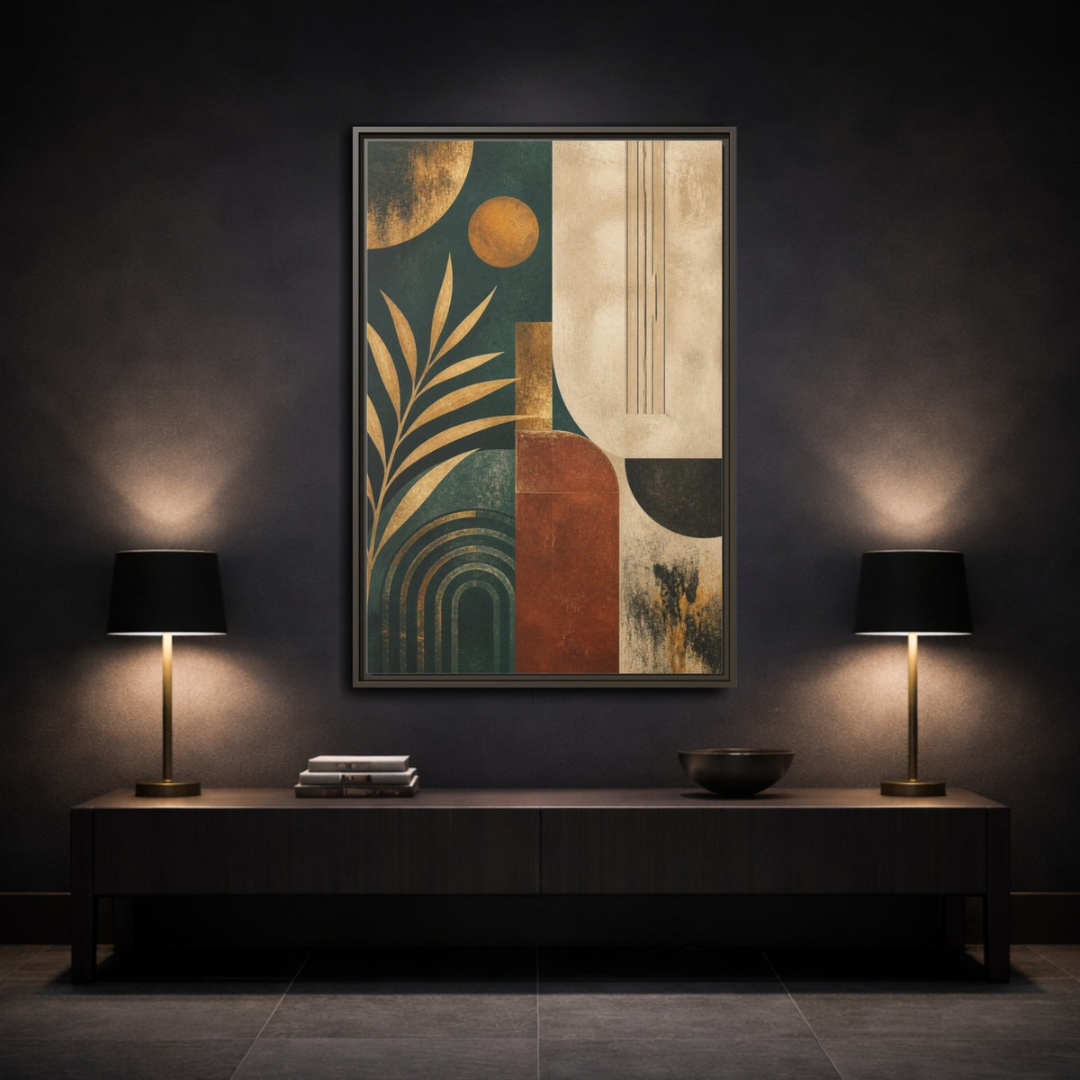 Mockup 3. Abstract Geometric Arches shown as framed canvas print