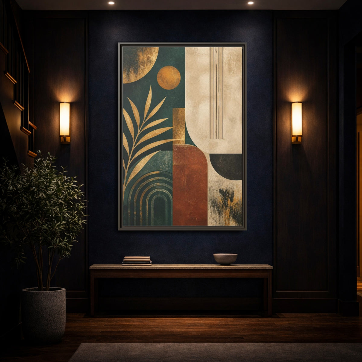 Mockup 4. Abstract Geometric Arches shown as framed canvas print