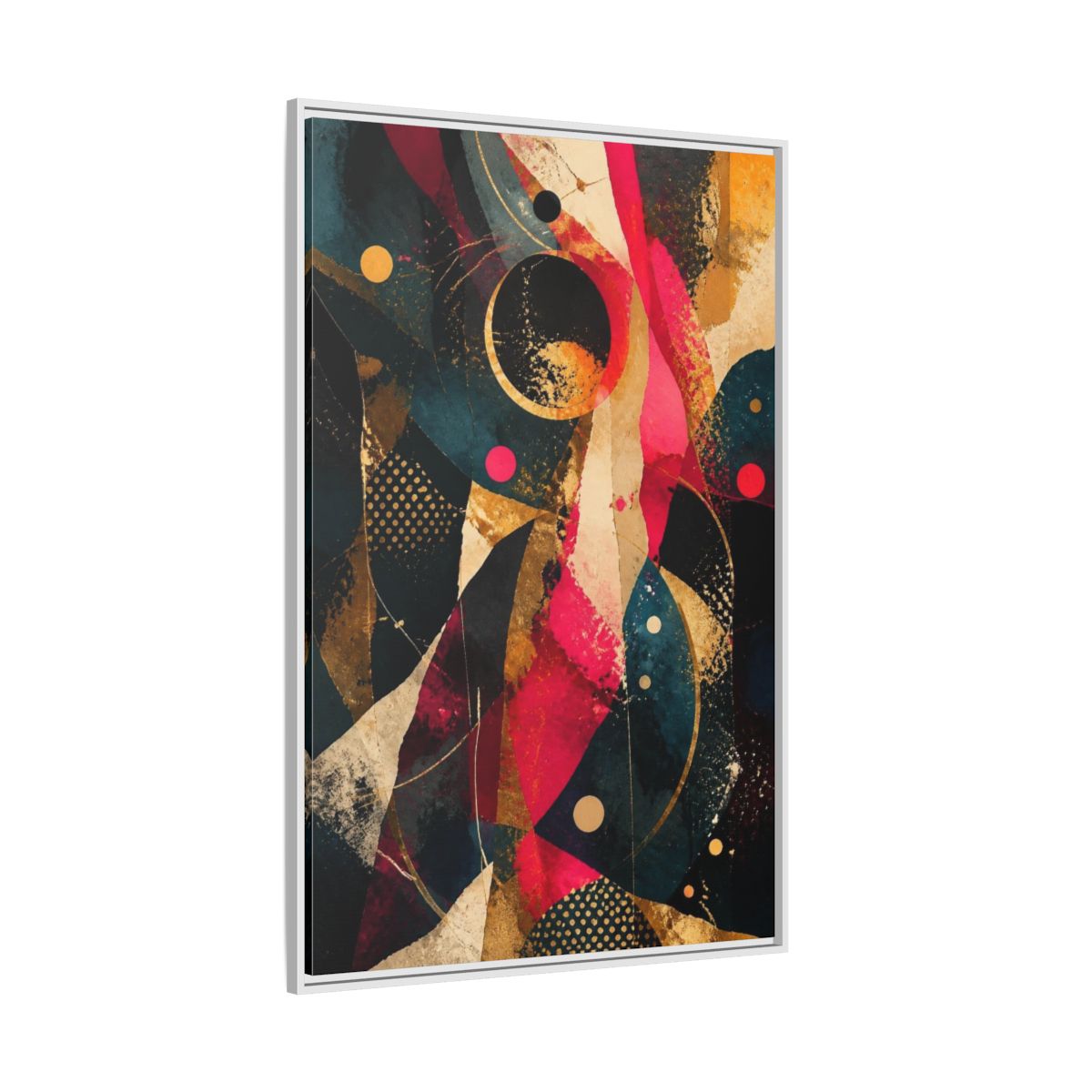 Side Mockup 7. Abstract Geometric Orbits shown as framed canvas print