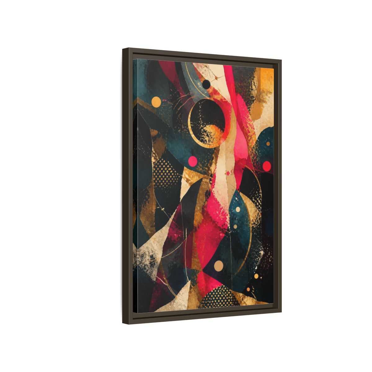 Side Mockup 2. Abstract Geometric Orbits shown as framed canvas print