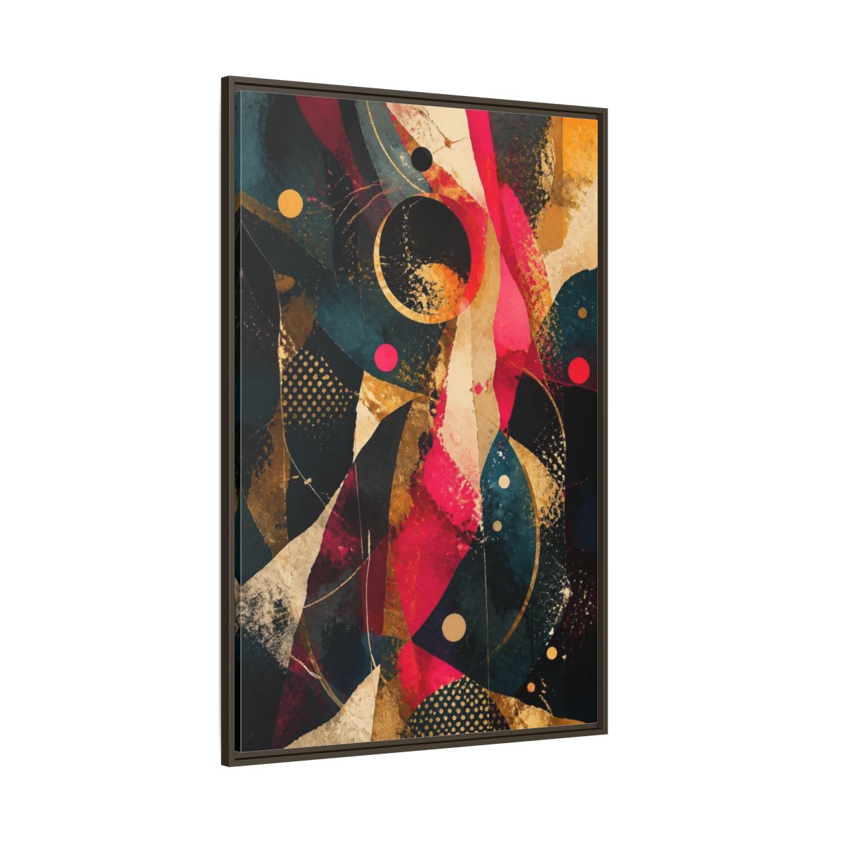 Side Mockup 8. Abstract Geometric Orbits shown as framed canvas print