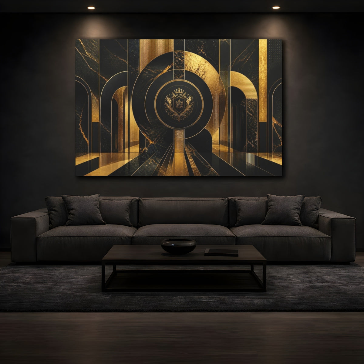 Mockup 3. Abstract Gold Crest shown as canvas print