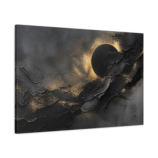 Main Mockup. Abstract Gold Eclipse shown as canvas print
