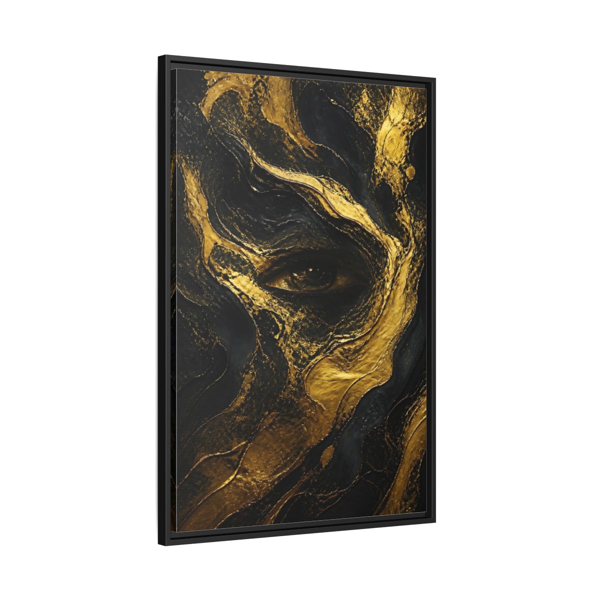 Side Mockup 13. Abstract Gold Eye shown as framed canvas print