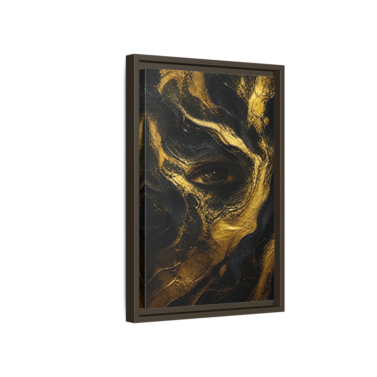 Side Mockup 5. Abstract Gold Eye shown as framed canvas print