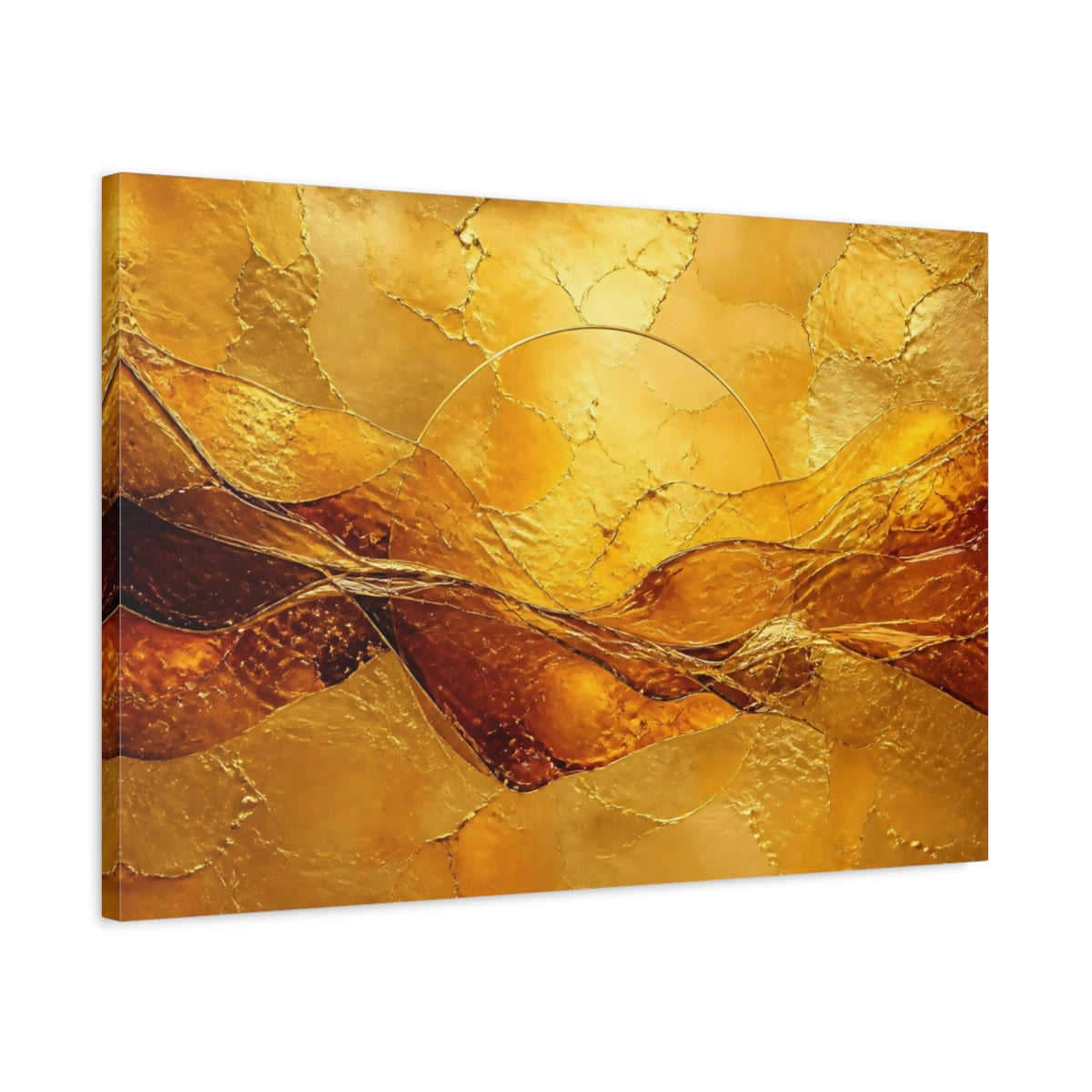 Side Mockup 2. Abstract Gold Leaf Waves shown as canvas print