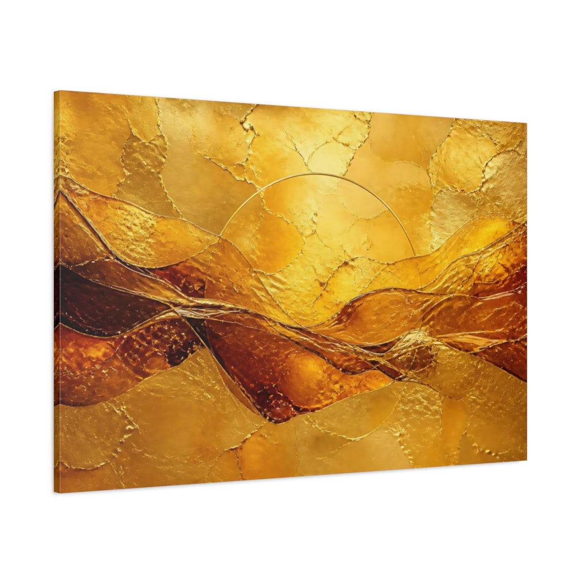 Side Mockup 1. Abstract Gold Leaf Waves shown as canvas print