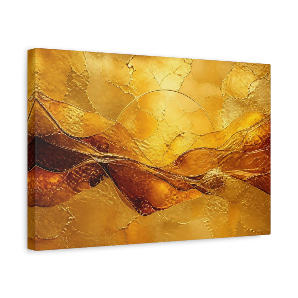Side Mockup 4. Abstract Gold Leaf Waves shown as canvas print