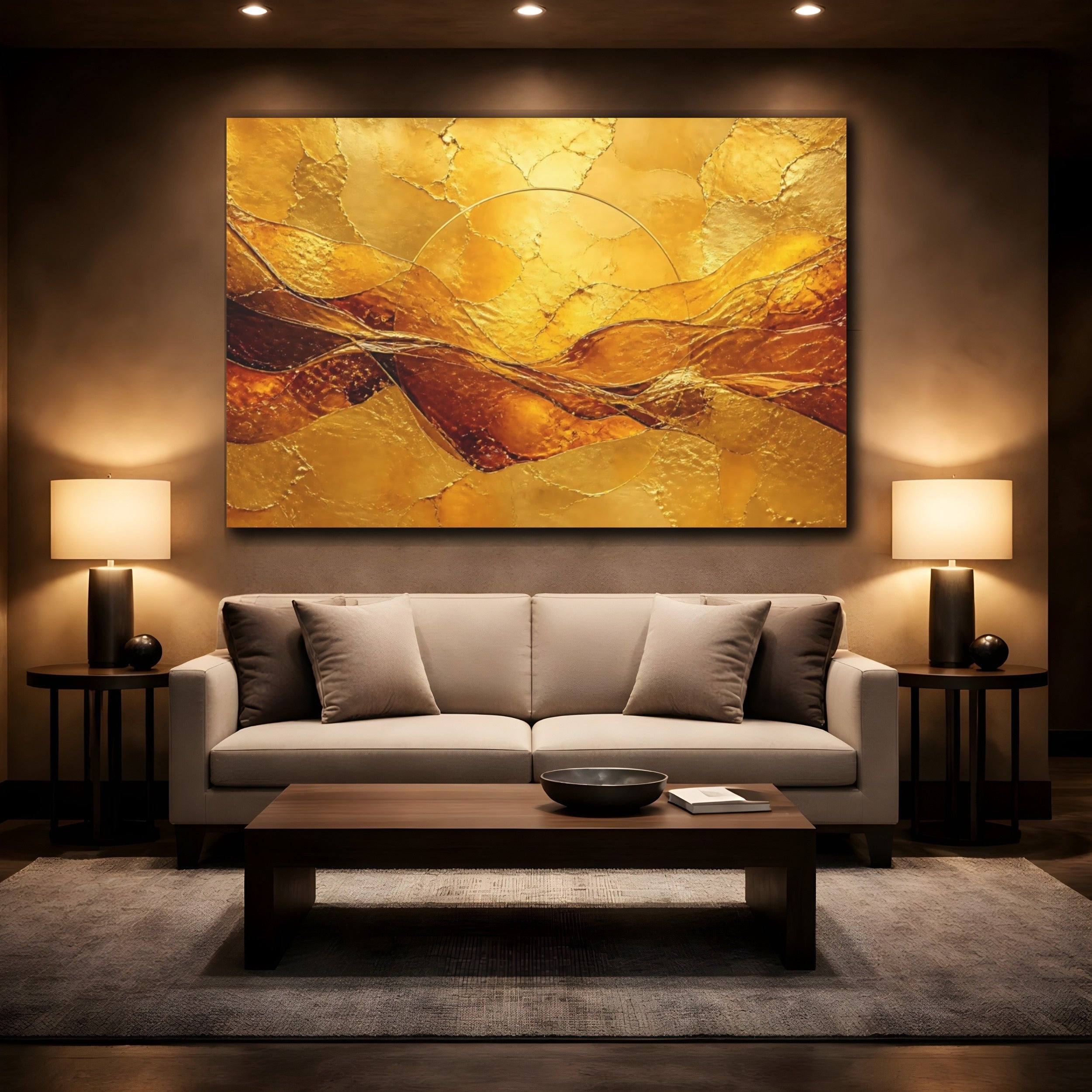 Mockup 2. Abstract Gold Leaf Waves shown as canvas print