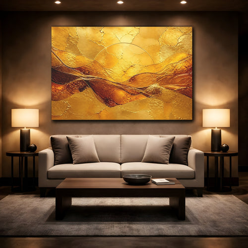 Mockup 2. Abstract Gold Leaf Waves shown as canvas print