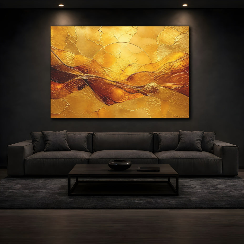 Mockup 3. Abstract Gold Leaf Waves shown as canvas print