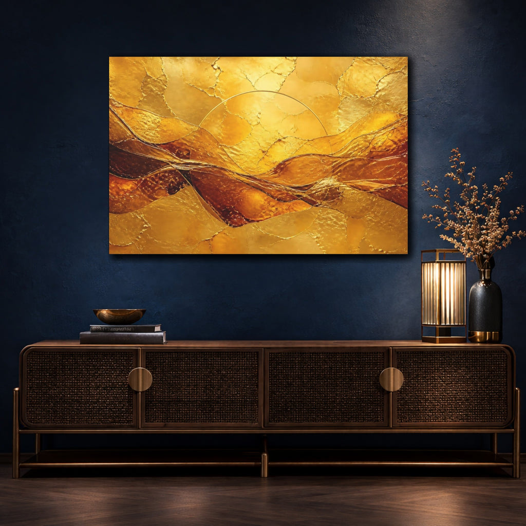 Mockup 4. Abstract Gold Leaf Waves shown as canvas print