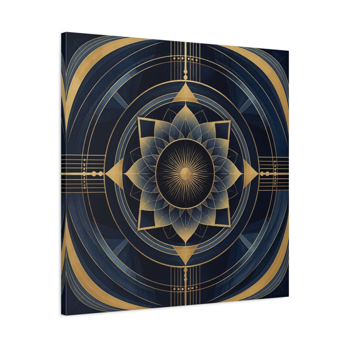 Side Mockup 3. Abstract Gold Mandala shown as canvas print