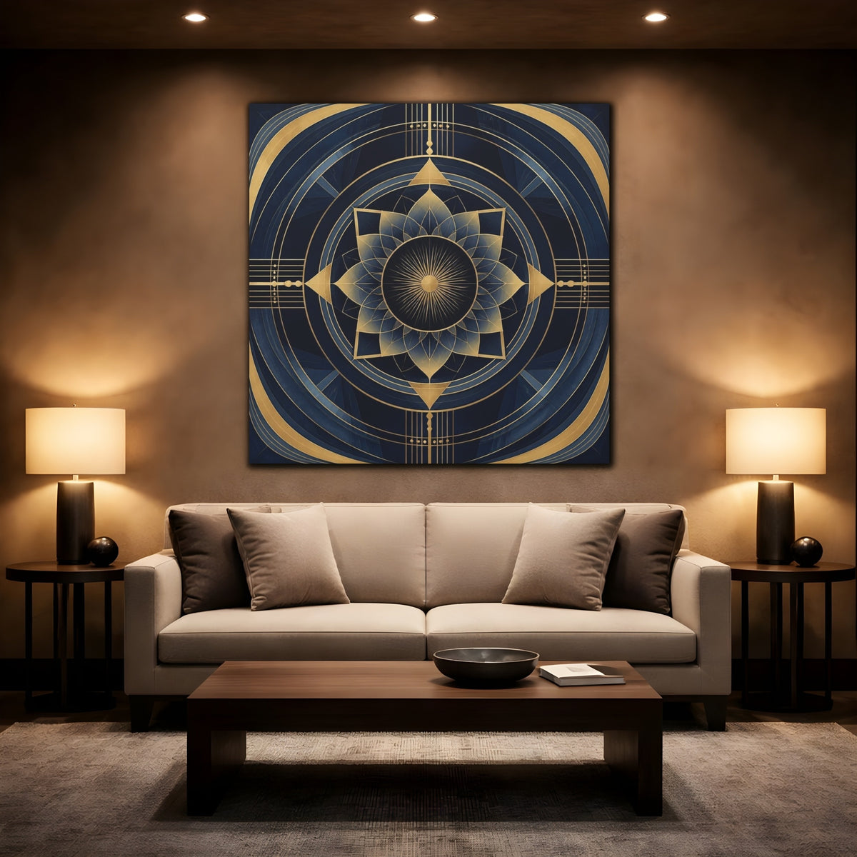 Mockup 2. Abstract Gold Mandala shown as canvas print