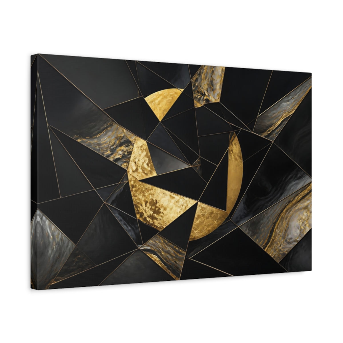 Side Mockup 3. Abstract Gold Moon shown as canvas print