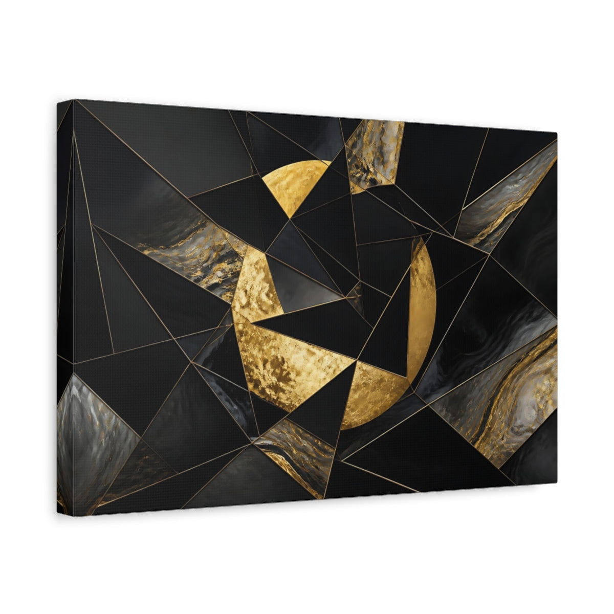 Side Mockup 4. Abstract Gold Moon shown as canvas print