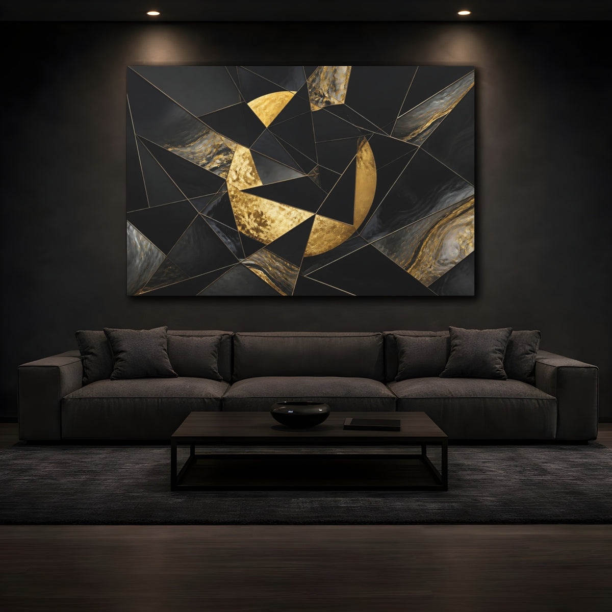 Mockup 3. Abstract Gold Moon shown as canvas print