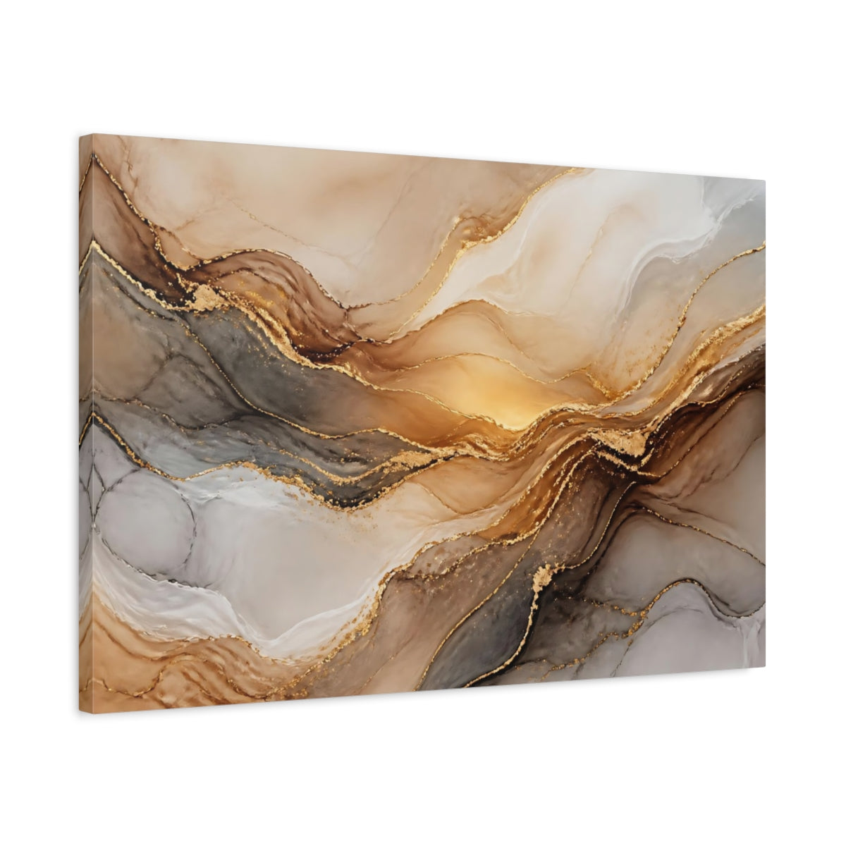Side Mockup 2. Abstract Gold Wave shown as canvas print