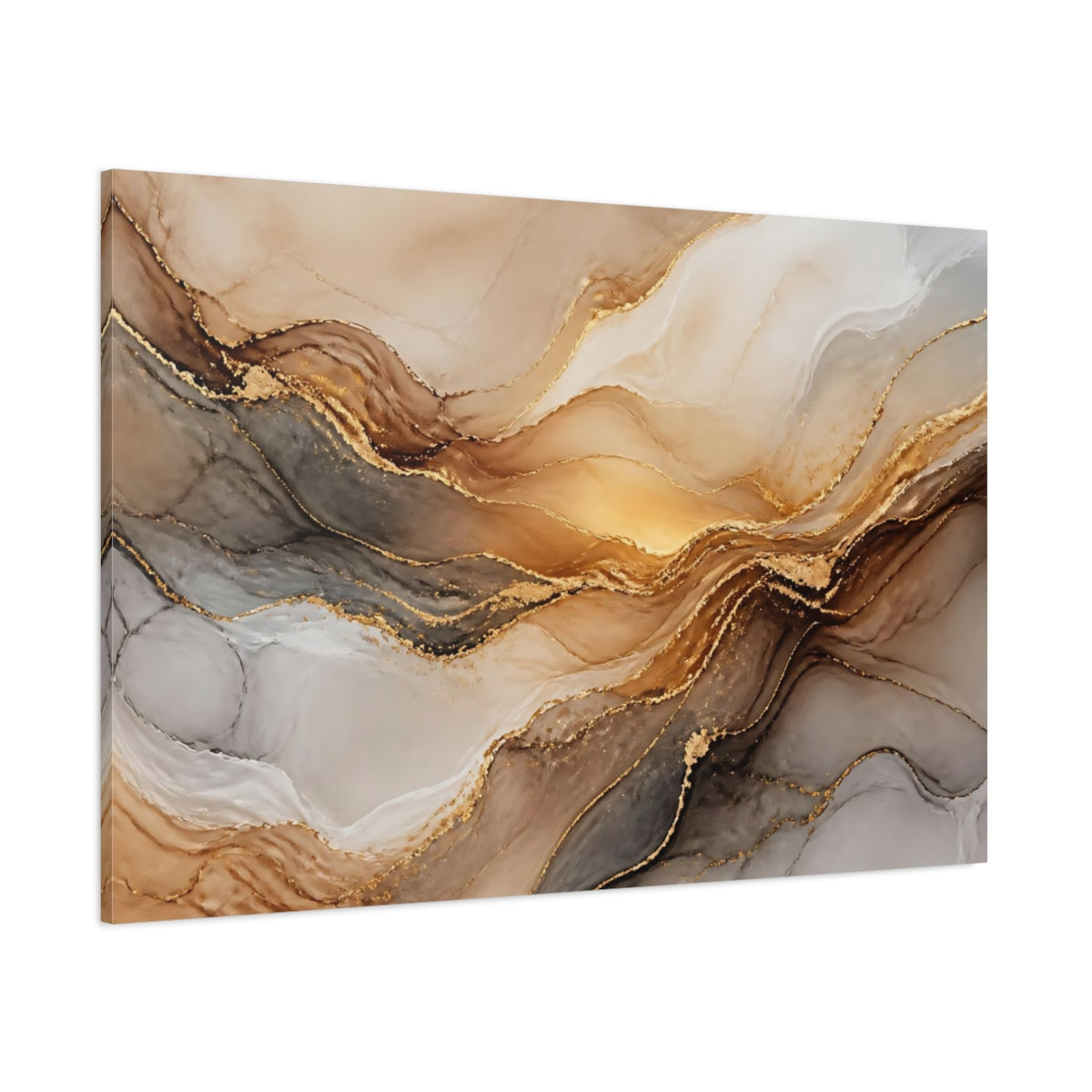 Side Mockup 1. Abstract Gold Wave shown as canvas print