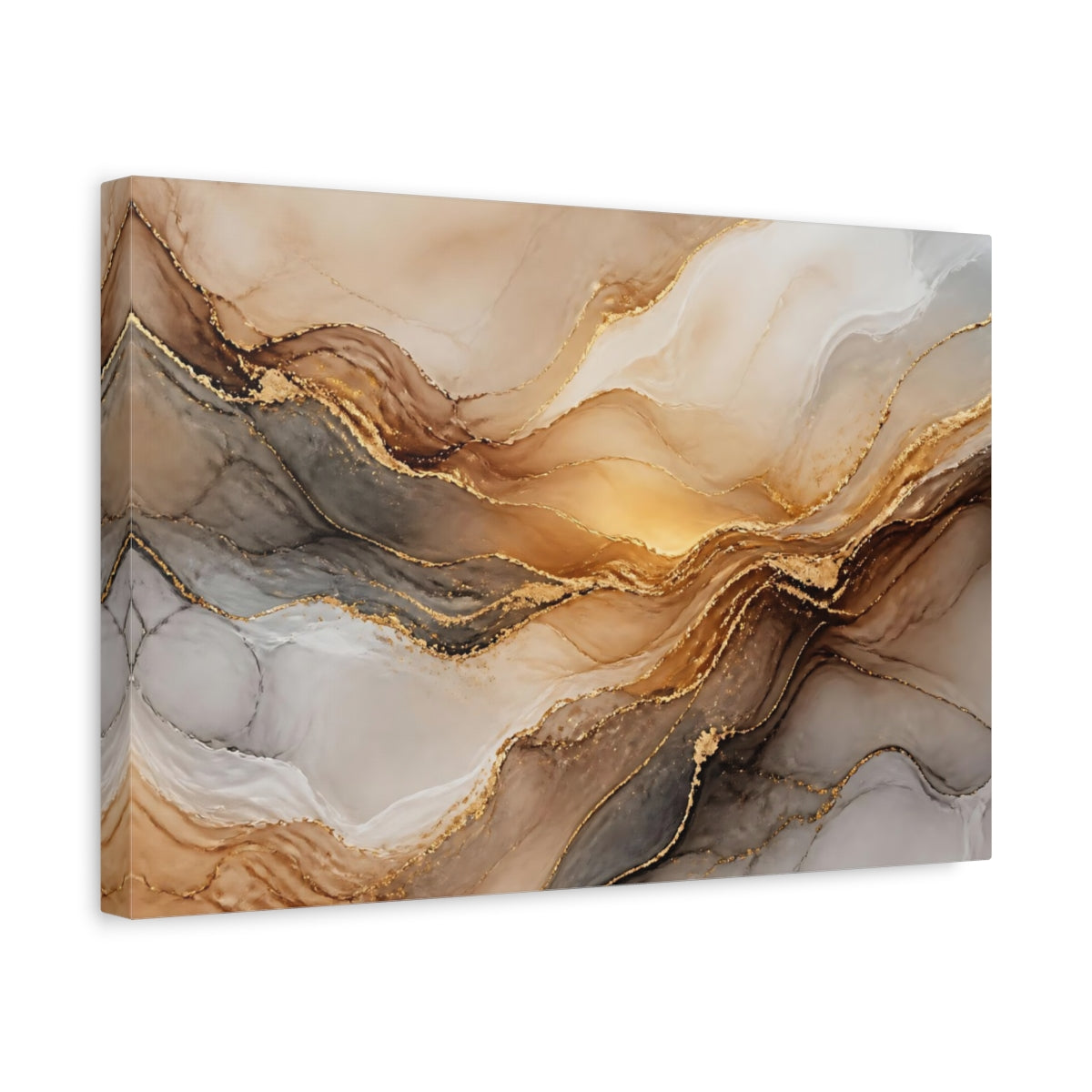 Side Mockup 4. Abstract Gold Wave shown as canvas print