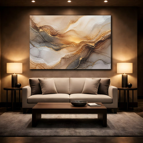Mockup 2. Abstract Gold Wave shown as canvas print
