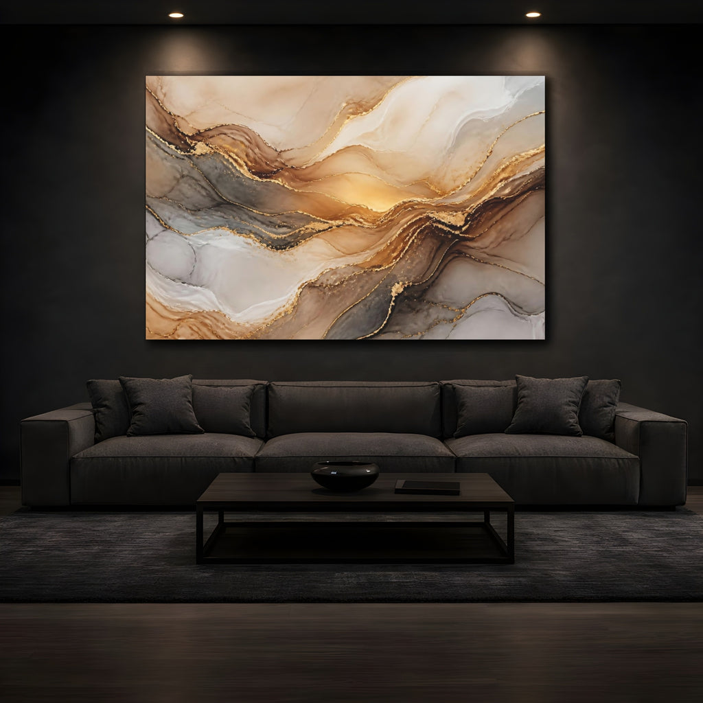 Mockup 3. Abstract Gold Wave shown as canvas print