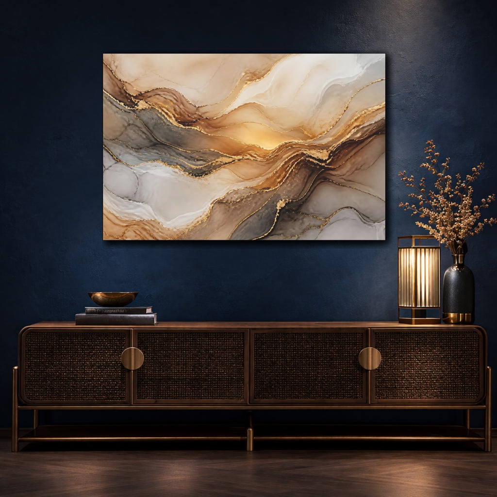 Mockup 4. Abstract Gold Wave shown as canvas print