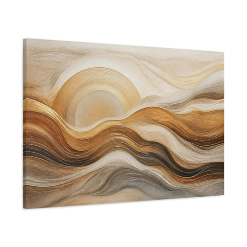 Main Mockup. Abstract Golden Sun Waves shown as canvas print