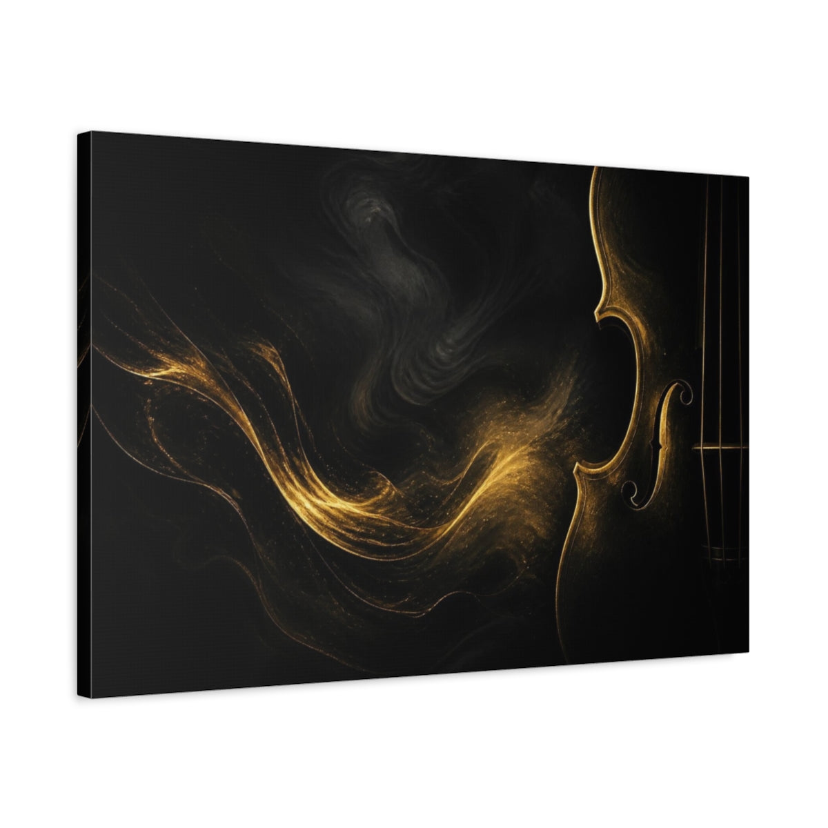 Side Mockup 2. Abstract Golden Violin shown as canvas print