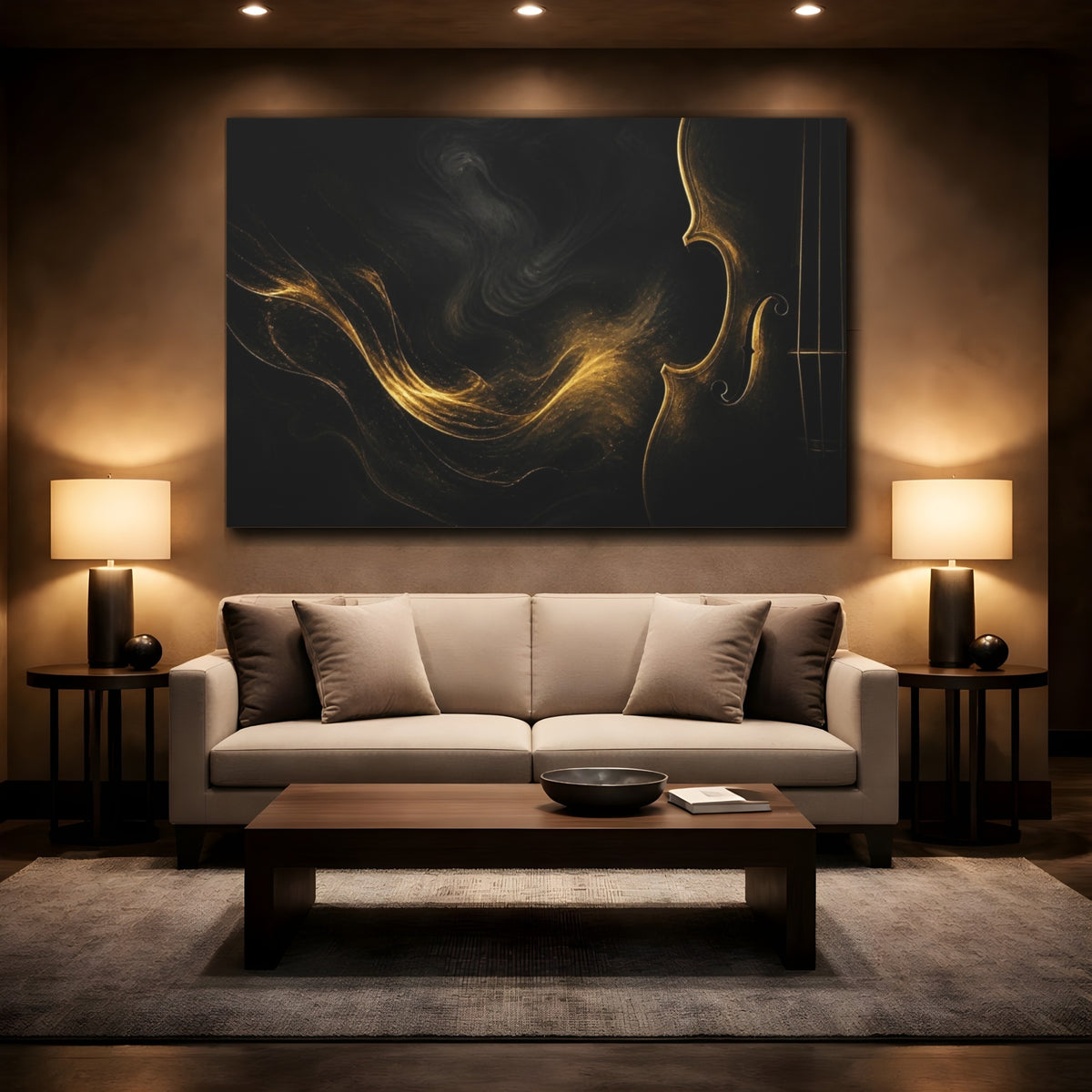 Mockup 2. Abstract Golden Violin shown as canvas print