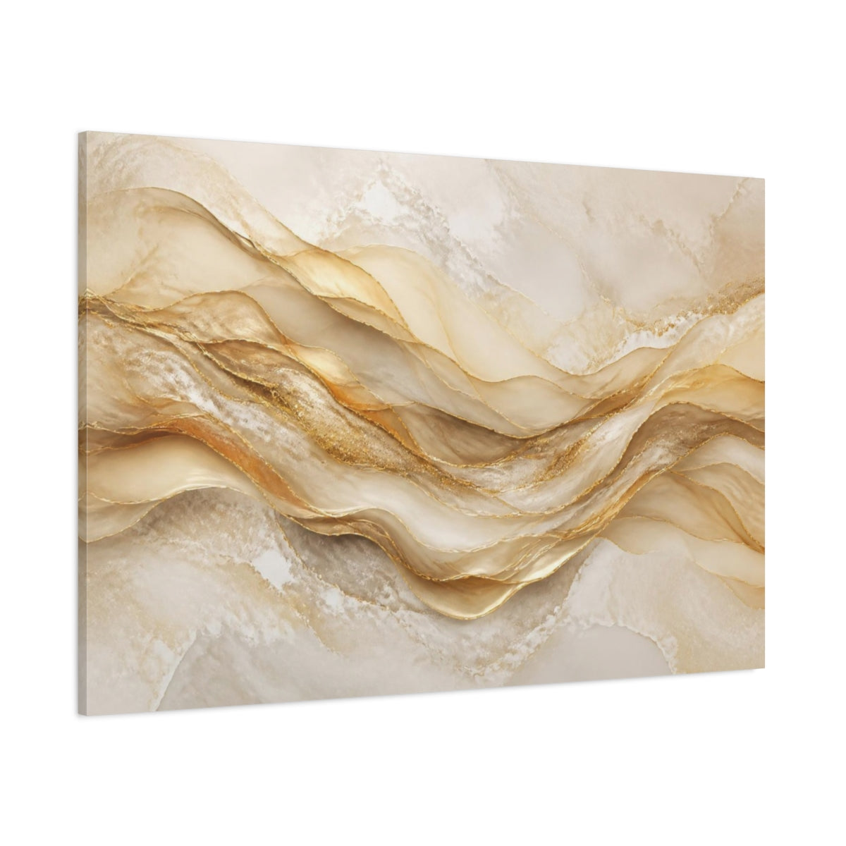 Side Mockup 1. Abstract Golden Waves shown as canvas print