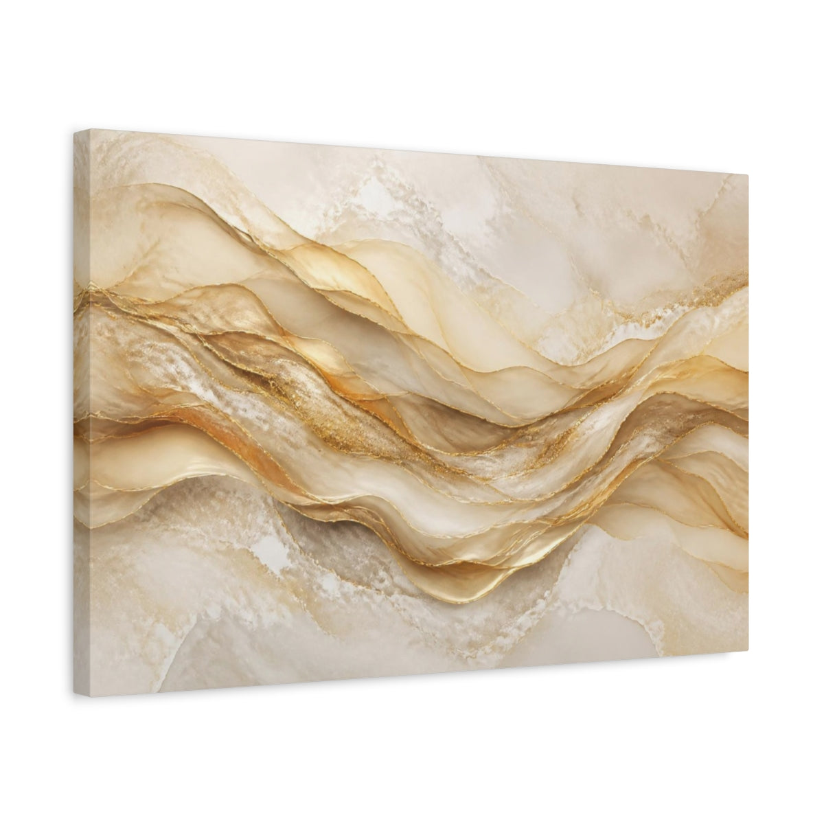 Side Mockup 3. Abstract Golden Waves shown as canvas print
